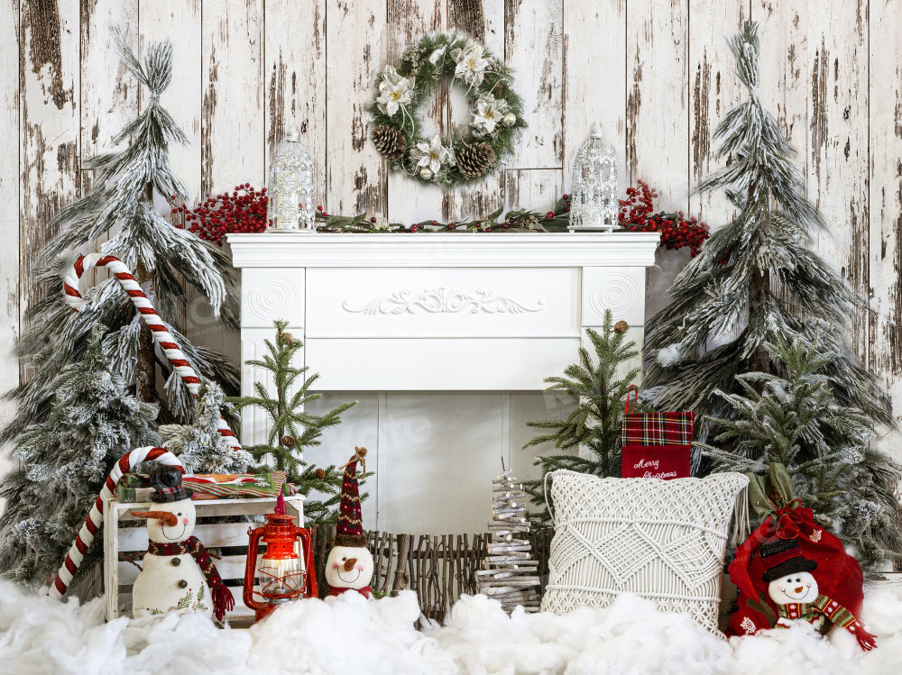 Kate Christmas Fireplace Tree Oak Wood Backdrop for Photography