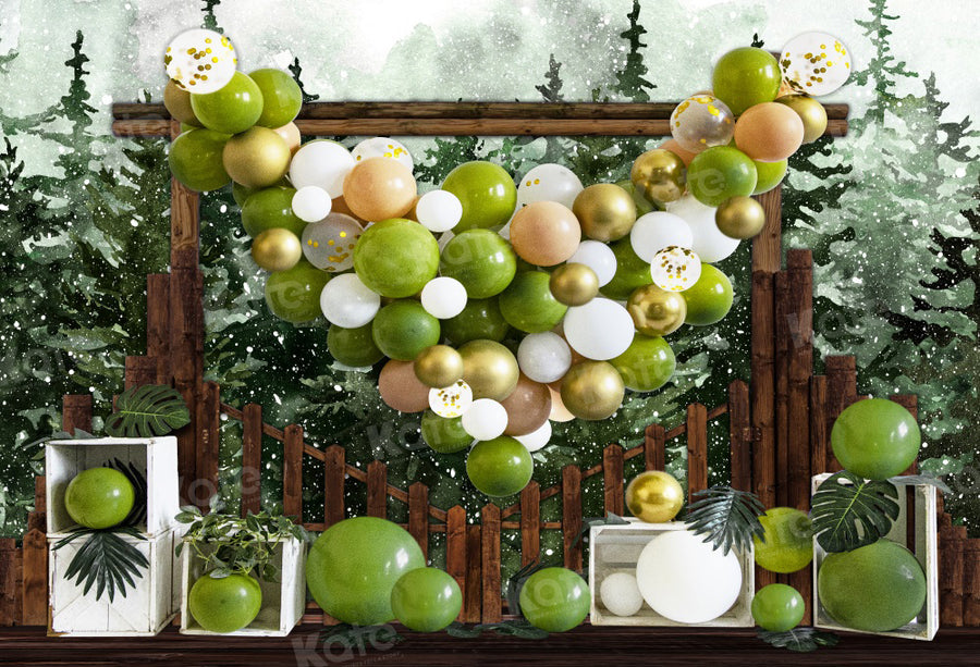 Rustic Green Gold Balloon Garland Backdrop