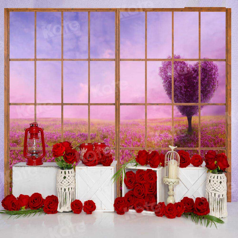 Kate Valentine's Day Rose Purple Window Love Tree Backdrop
