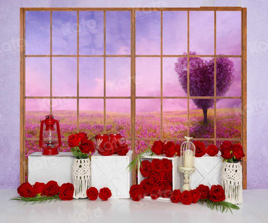 Romantic Heart-Shaped Purple Tree Backdrop
