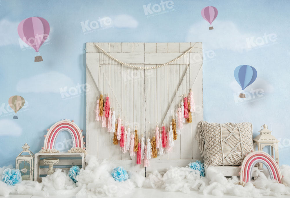 Kate Rainbow Swag Barn Birthday Hot Air Balloon Backdrop Designed by Emetselch