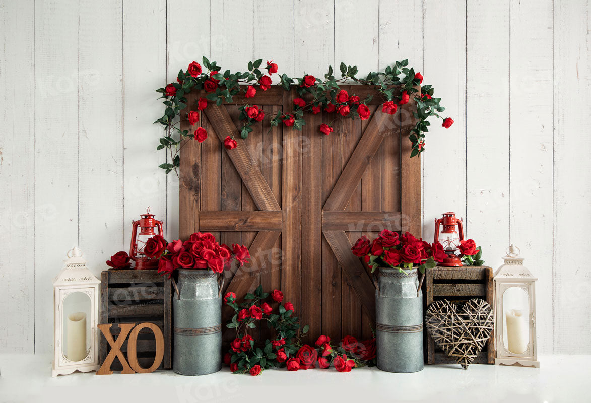 Kate Pet Valentine's Day Barn Door Rose Backdrop for Photography