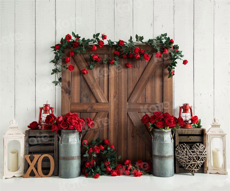 Kate Valentine's Day Barn Door Rose Backdrop for Photography