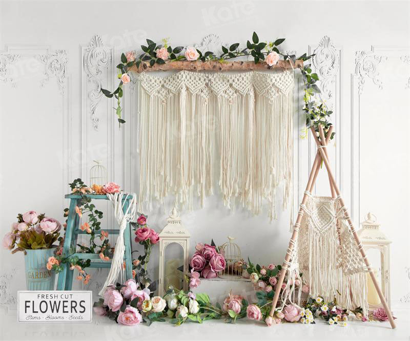Kate Spring Boho Tent Floral Backdrop for Photography