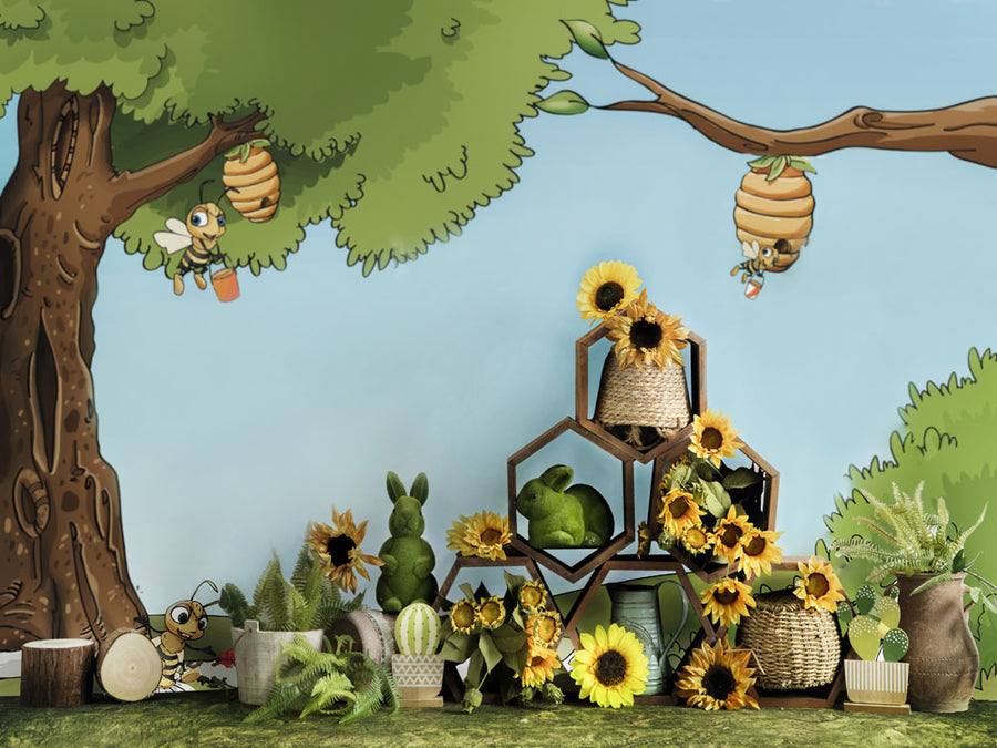 Whimsical Garden Bee Hive Backdrop