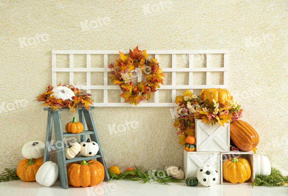 Kate Autumn Cream Pumpkin Shelf Backdrop Designed by Emetselch