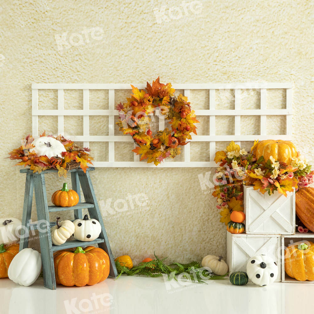Kate Autumn Cream Pumpkin Shelf Backdrop Designed by Emetselch