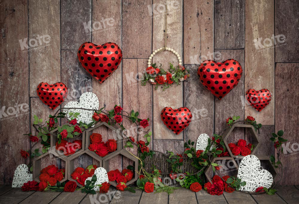 Kate Valentine's Day Love Balloons Rose Backdrop Designed by Emetselch