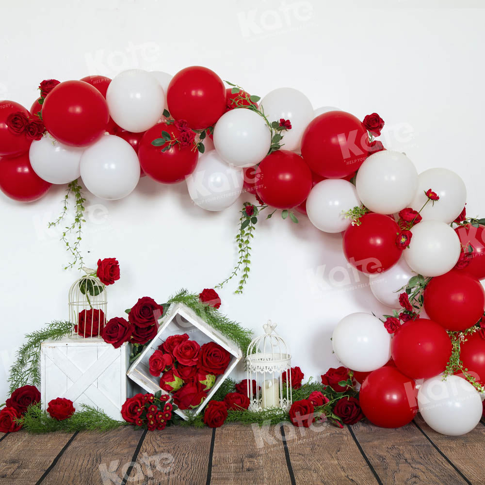 Kate Valentine's Day Red Balloons Rose Backdrop Designed by Emetselch