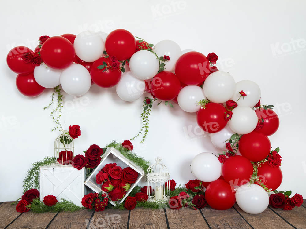 Kate Valentine's Day Red Balloons Rose Backdrop Designed by Emetselch