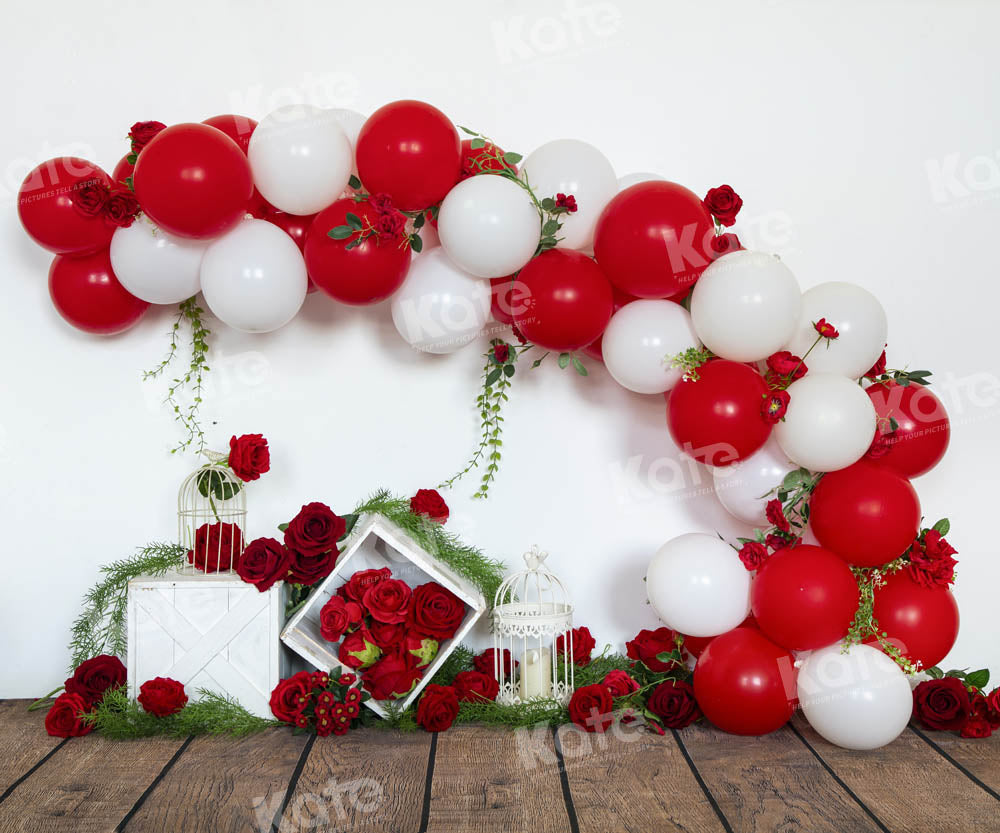 Kate Valentine's Day Red Balloons Rose Backdrop Designed by Emetselch