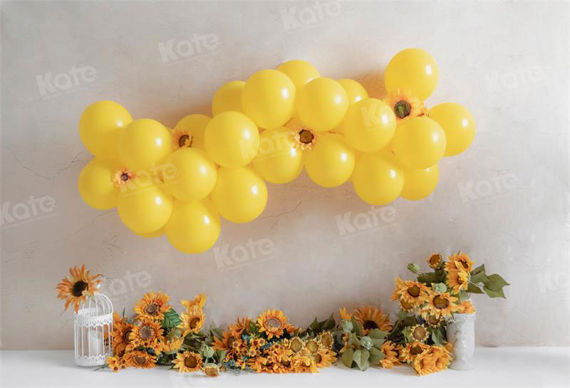 Kate Birthday Spring Sunflower Yellow Balloons Backdrop for Photography