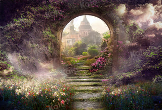 Kate Spring Magic Flower Garden Castle Printed Backdrop for Photography