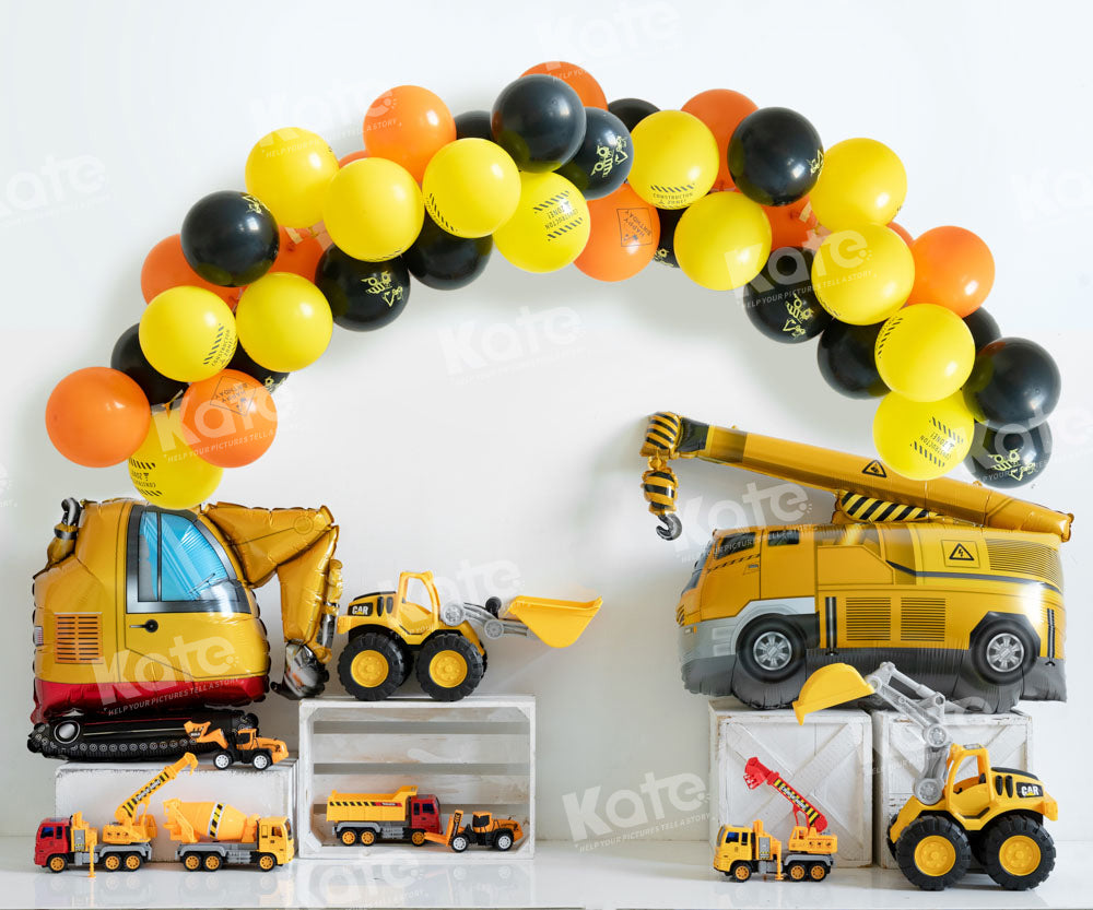 Kate Excavator Construction Vehicle Balloons Boy Backdrop Designed by Emetselch