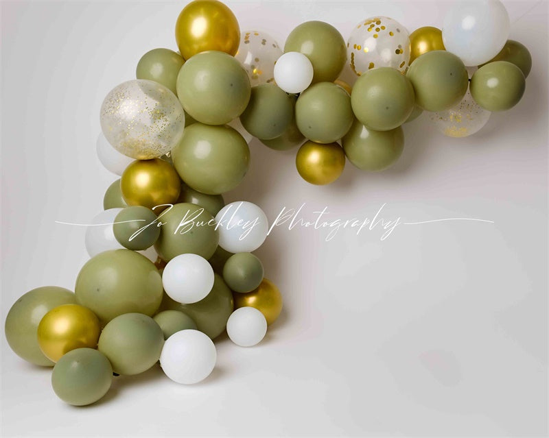 Kate Gold Green Balloons Backdrop Designed by Jo Buckley Photograph