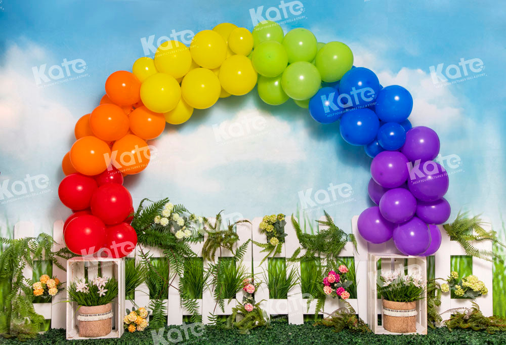 Kate Spring Garden Rainbow Balloons Sky Backdrop Designed by Emetselch