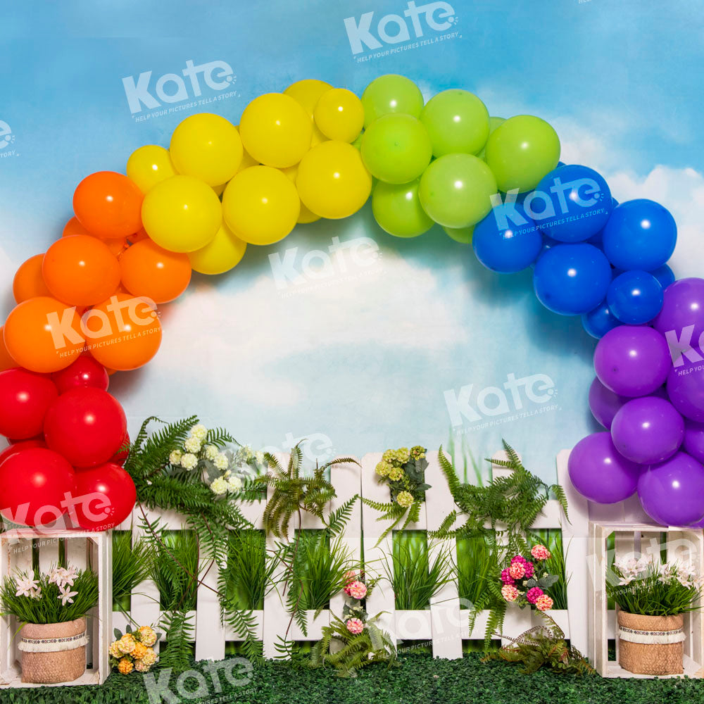 Kate Spring Garden Rainbow Balloons Sky Backdrop Designed by Emetselch