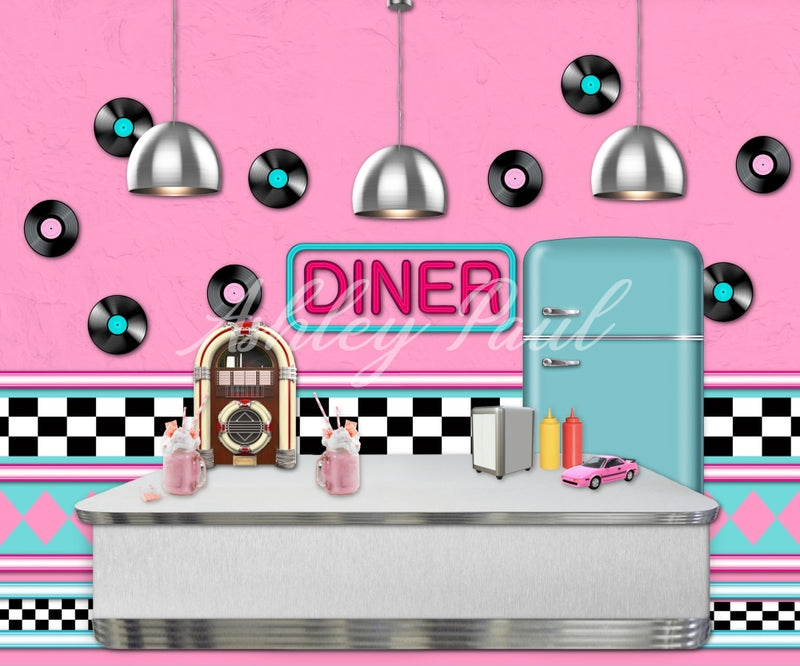 Retro 50s Diner Neon Vinyl Backdrop