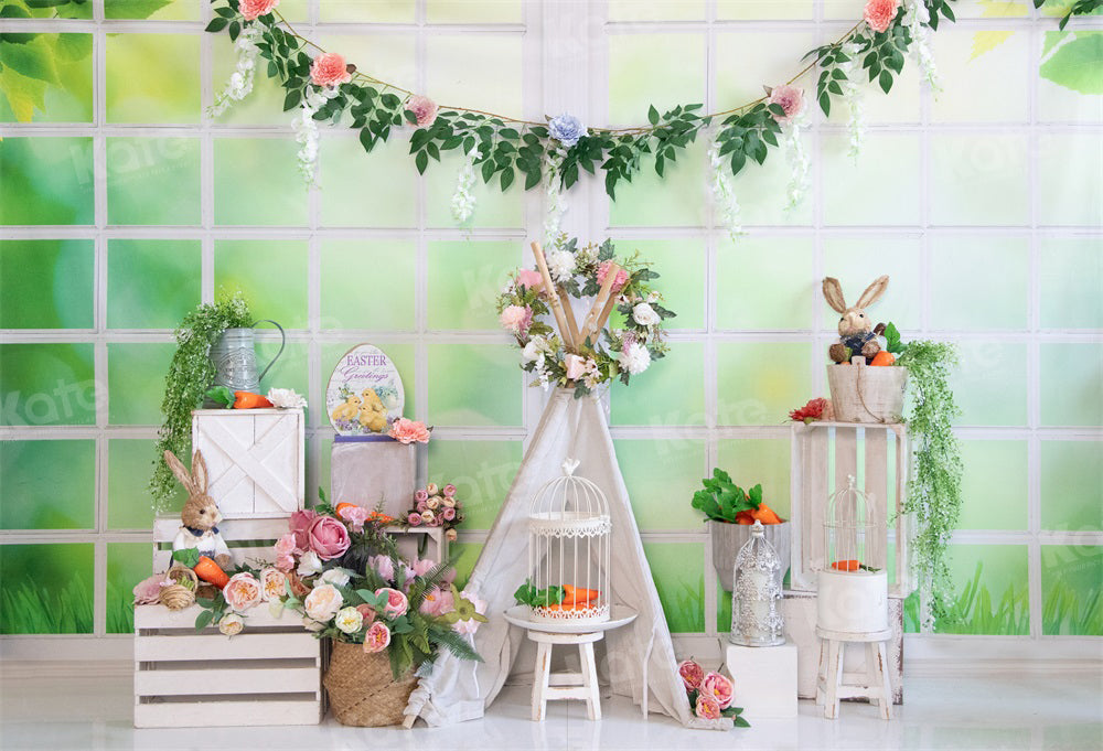 Kate Easter Warm Spring Floral Bunny Backdrop for Photography