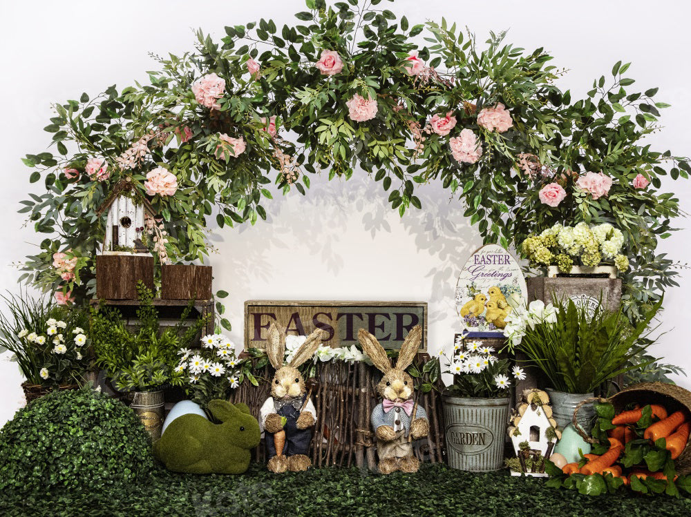Kate Easter Floral Arch Bunny Garden Backdrop for Photography