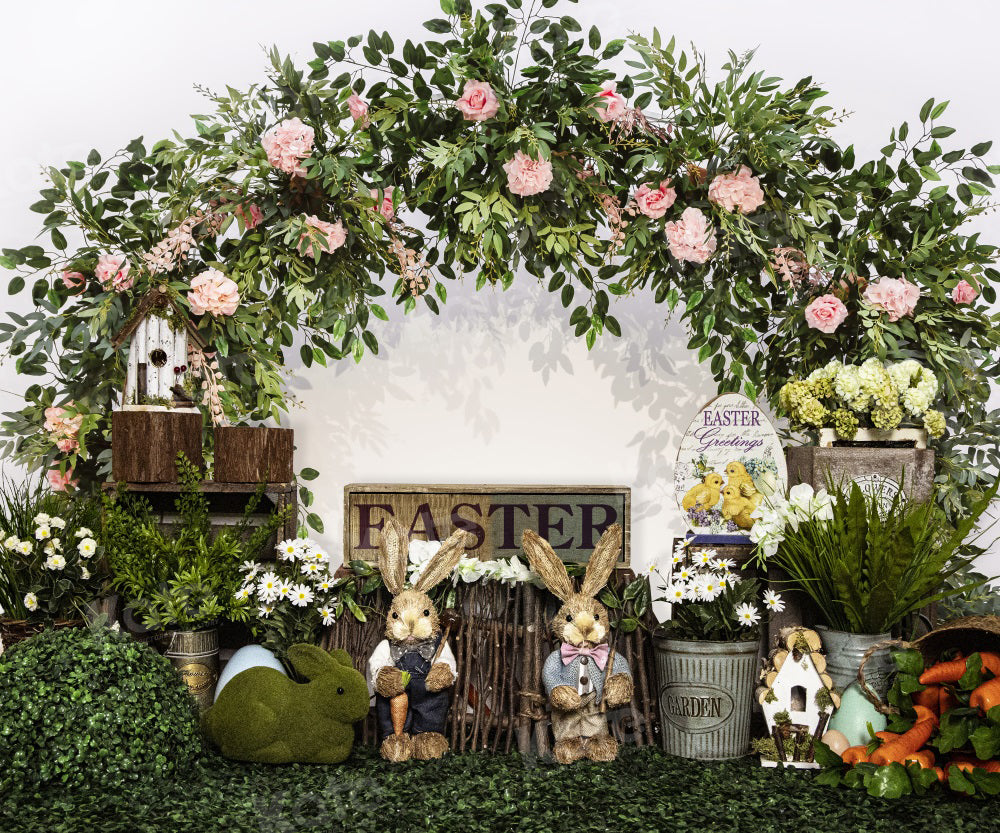 Kate Easter Floral Arch Bunny Garden Backdrop for Photography