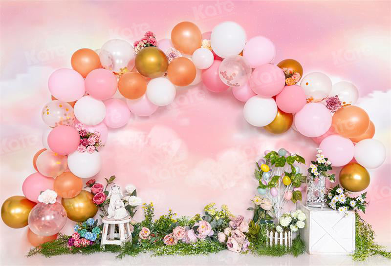 Kate Easter Balloons Pink Flower Backdrop for Photography