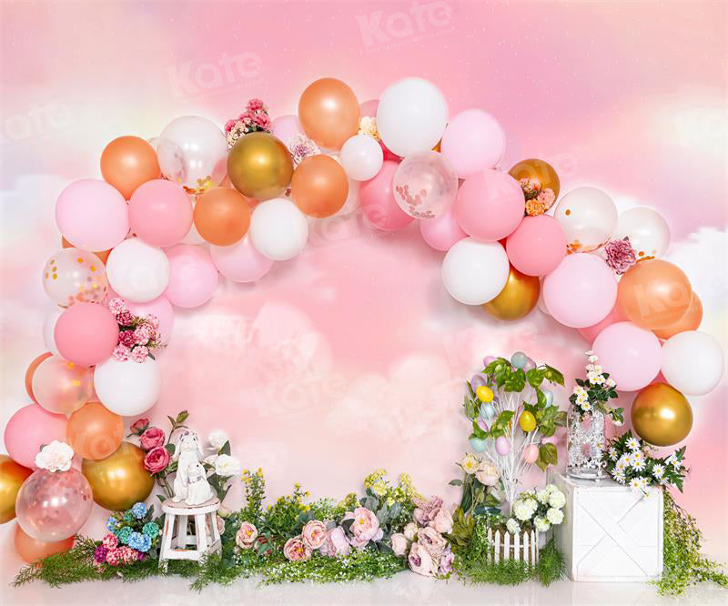 Kate Easter Balloons Pink Flower Backdrop for Photography