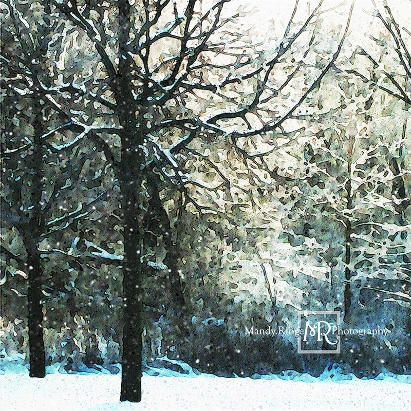 Kate Watercolor Winter Woods Backdrop Designed by Mandy Ringe Photography