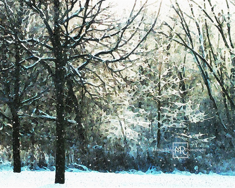 Kate Watercolor Winter Woods Backdrop Designed by Mandy Ringe Photography