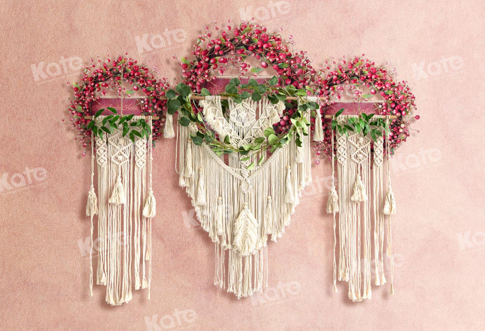 Kate Spring Boho Tapestry Pink Wall Backdrop Designed by Chain Photography