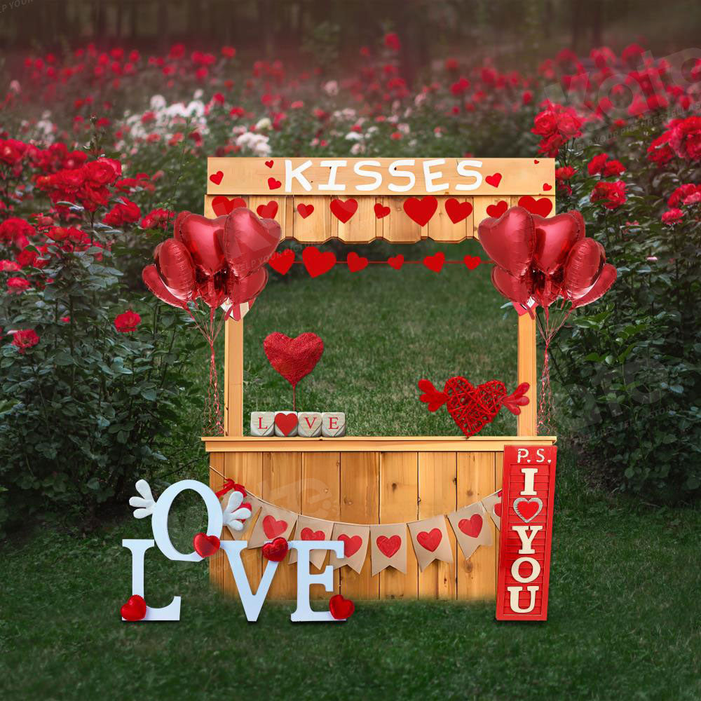 Kate Valentine's Day Outdoor Rose Store Love Balloons Backdrop for Photography