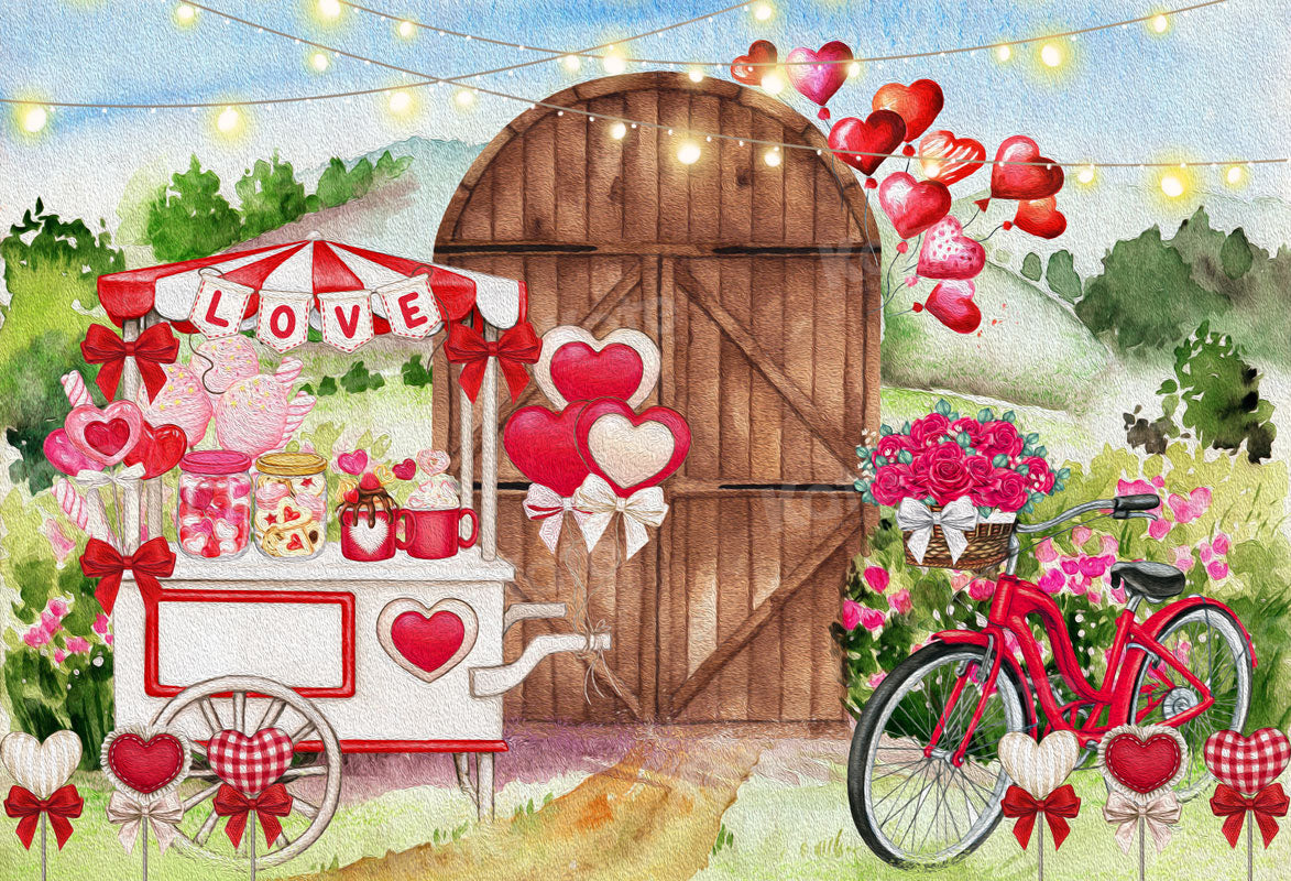 Kate Valentine's Day Painting Love Candy Cart Door Backdrop for Photography