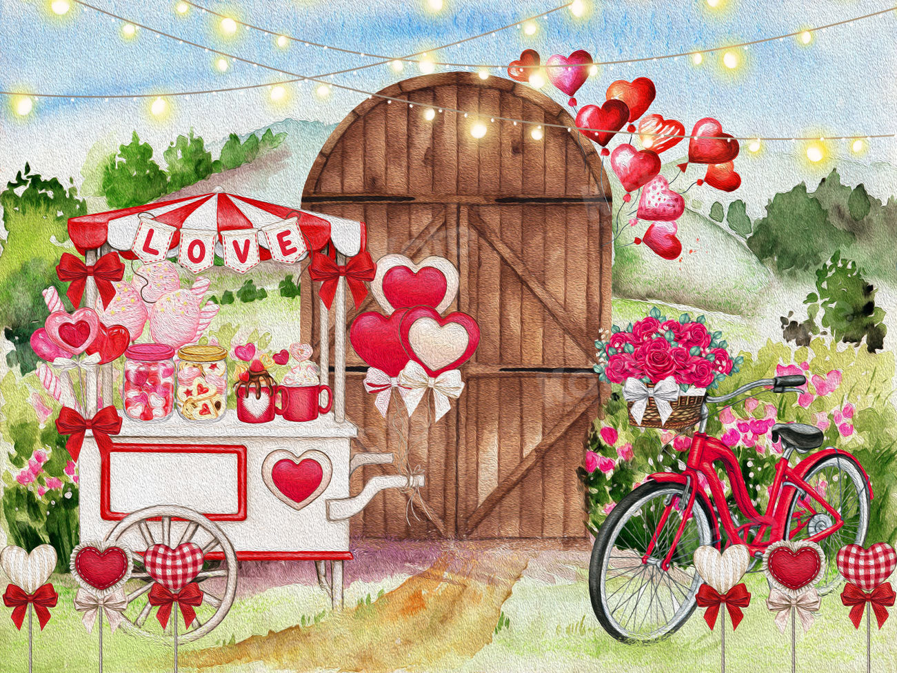 Kate Valentine's Day Painting Love Candy Cart Door Backdrop for Photography
