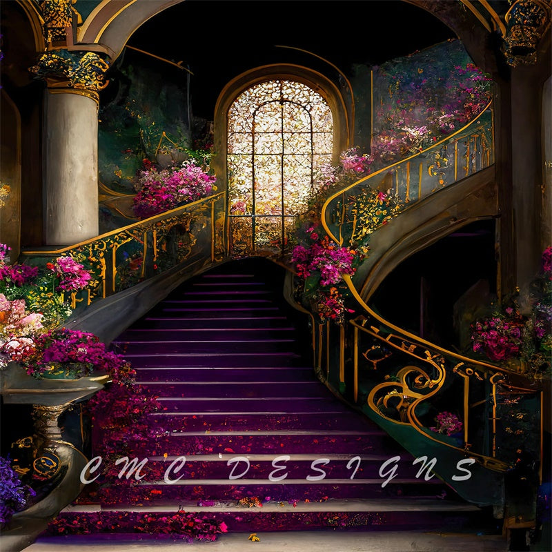 Kate Spring Elegant Stairs to Mardi Gras Backdrop Floral Castle Designed by Candice Compton