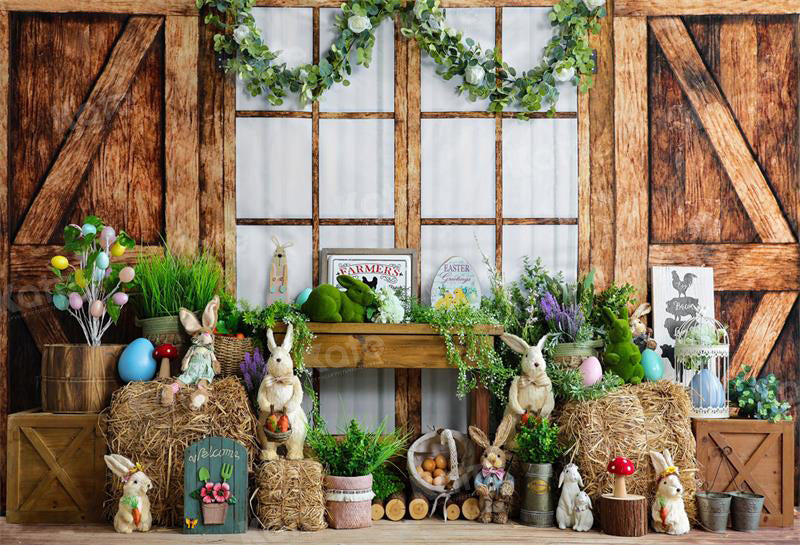 Kate Easter Wood Barn Bunny Backdrop for Photography