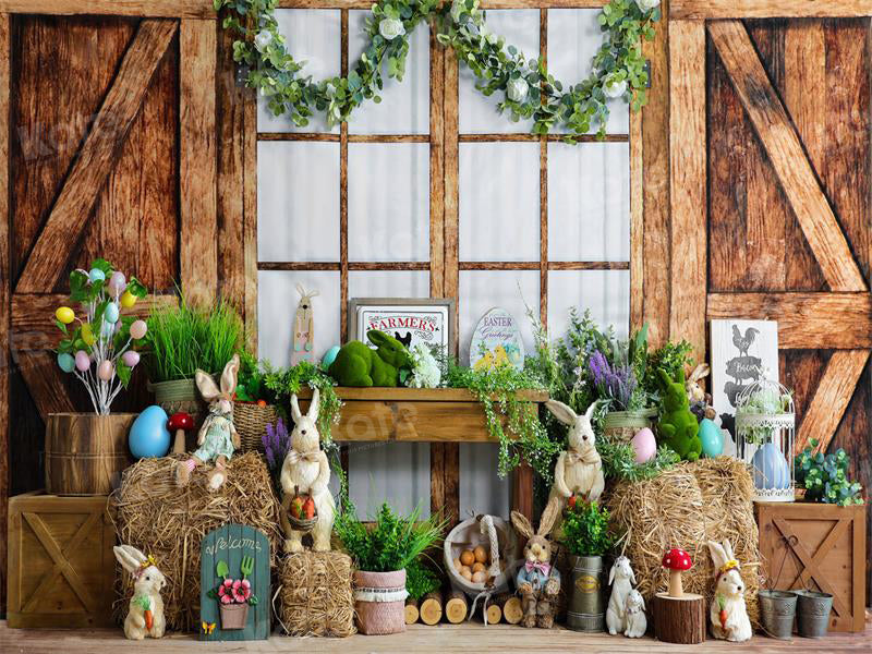 Kate Easter Wood Barn Bunny Backdrop for Photography