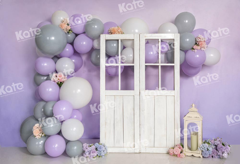 Kate Purple Balloons Door Birthday Backdrop Designed by Emetselch