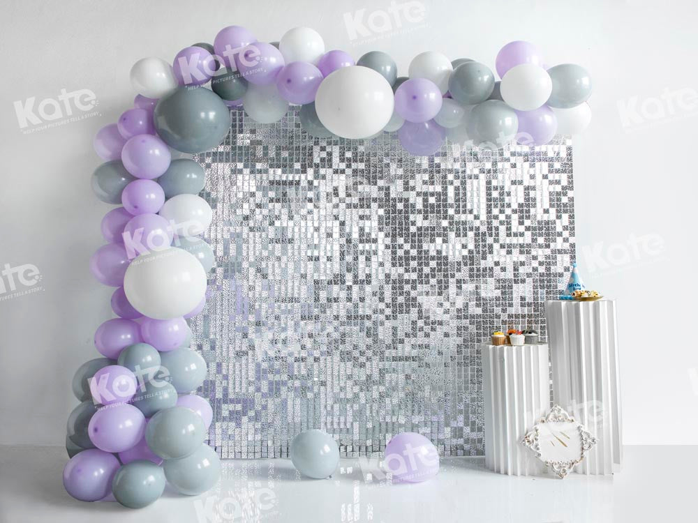 Kate Birthday Purple Balloons Shiny Wall Backdrop Designed by Emetselch