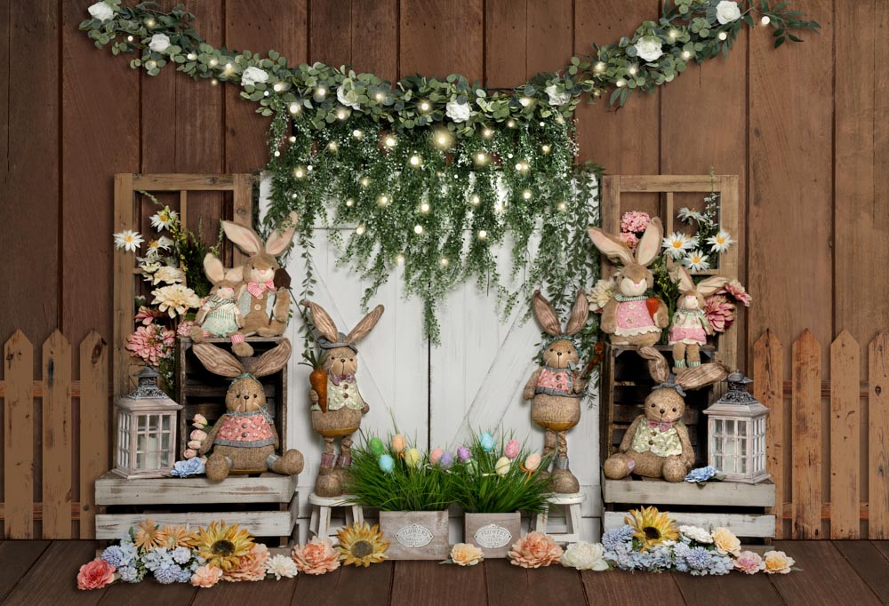 Rustic Woodland Bunny Spring Backdrop