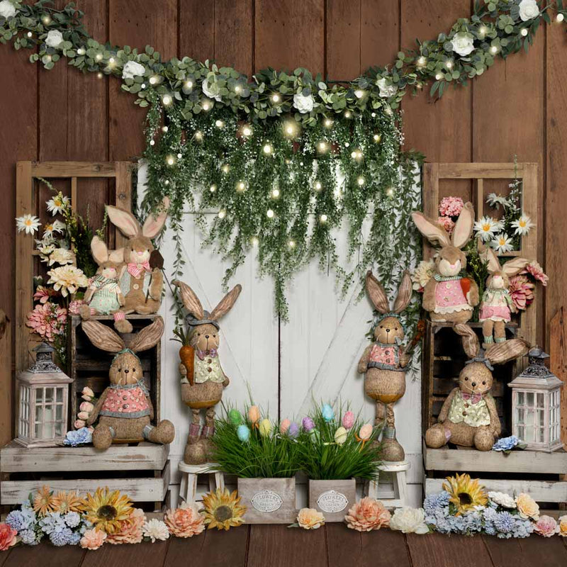 Rustic Woodland Bunny Spring Backdrop