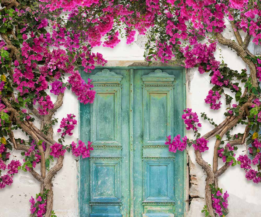 Kate Spring Door Flower Wall Mediterranean Backdrop Designed by Chain Photography