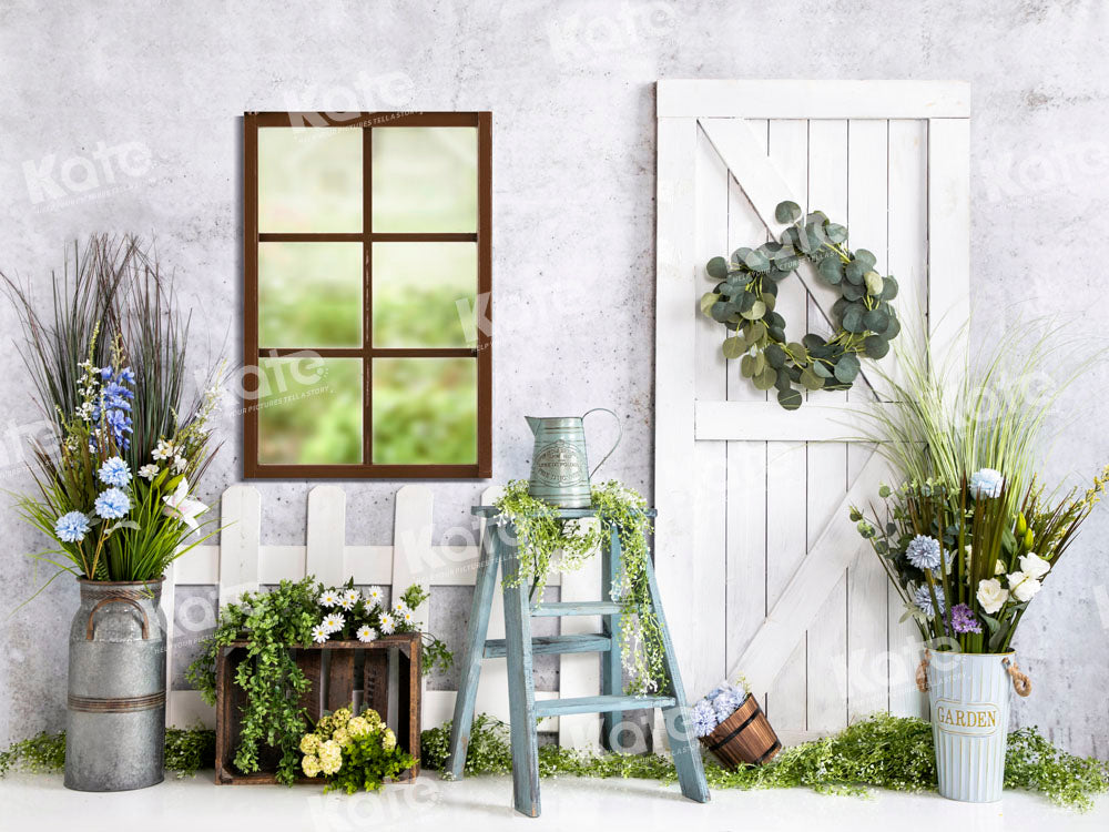 Kate White Fence Wooden Gate Flowers Backdrop Designed by Emetselch