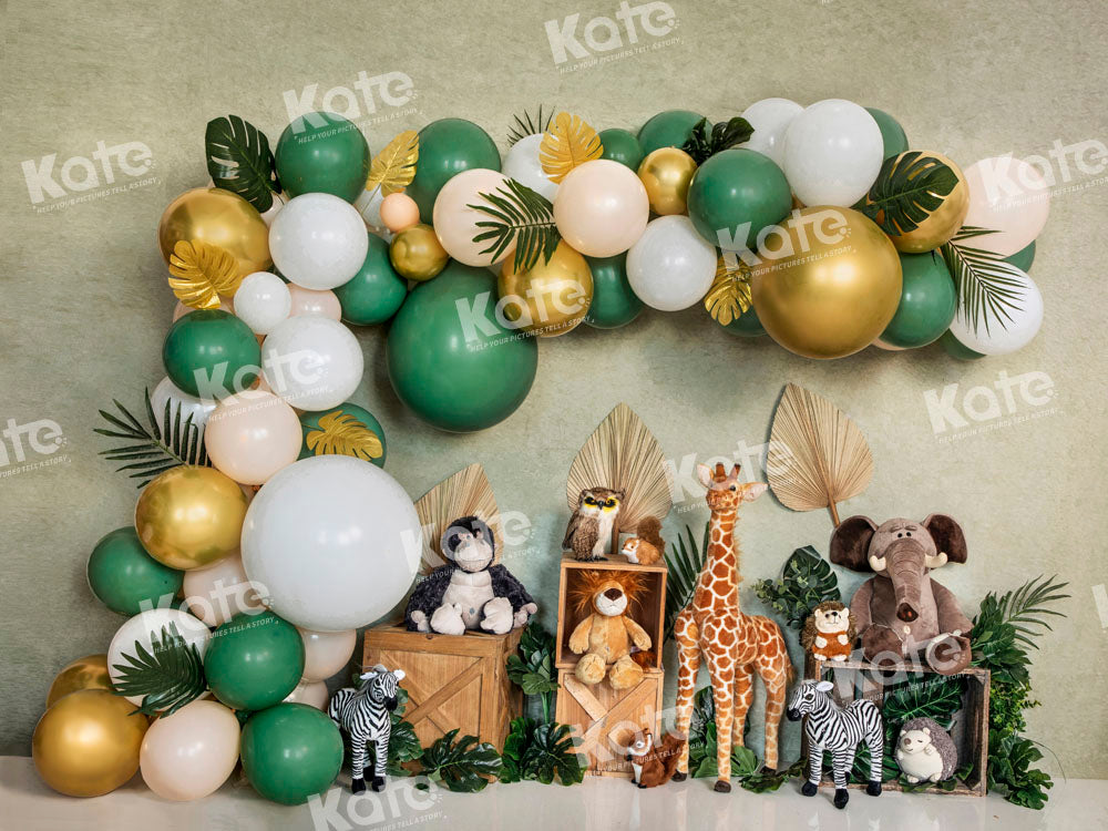 Groene ballonnen bosdieren achtergrond ontworpen door Emetselch