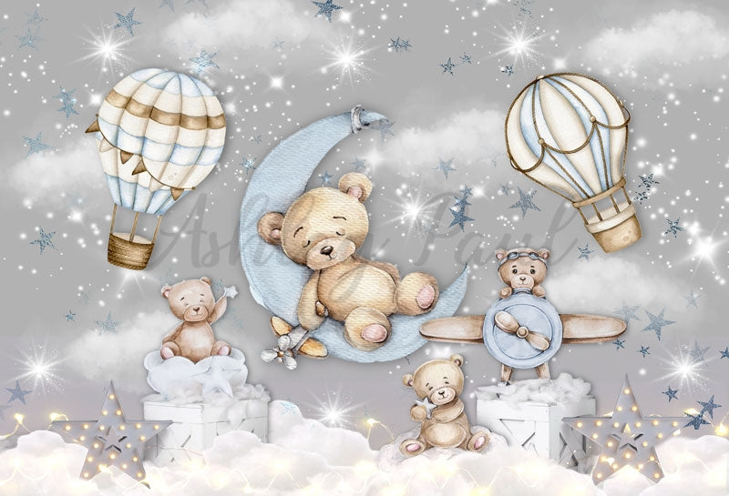 Kate Hot Air Balloon Bear Gray Backdrop Designed by Ashley Paul