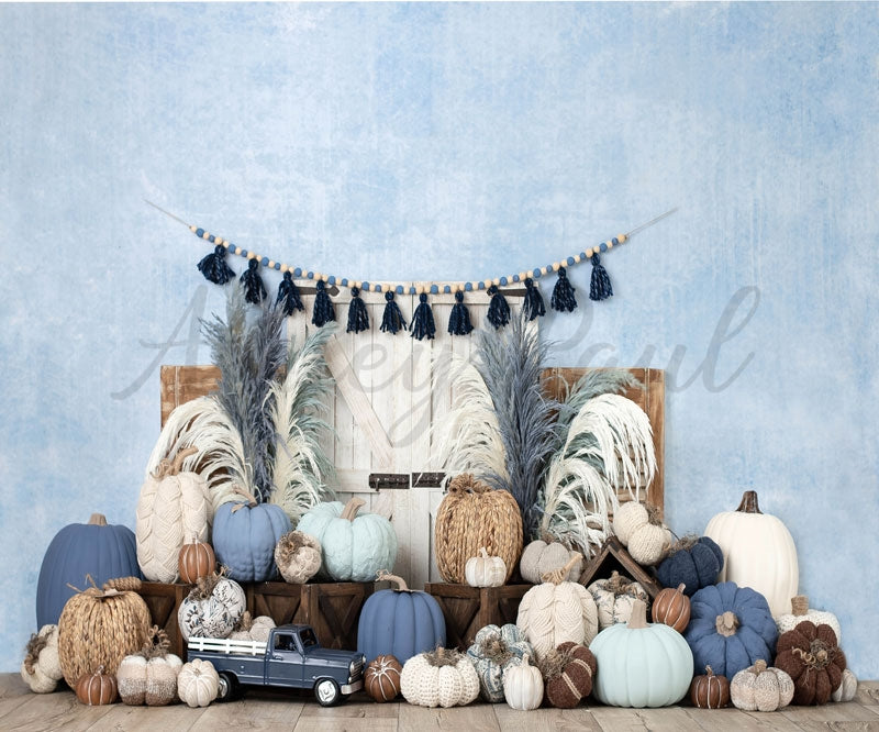 Kate Fall Pumpkin Blue Backdrop Designed by Ashley Paul