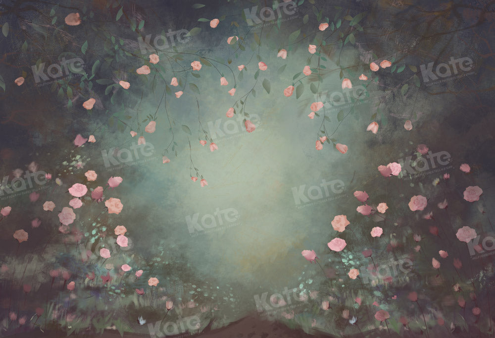 RTS Kate Fine Art Pink Floral Dark Green Backdrop Designed by GQ (US ONLY)