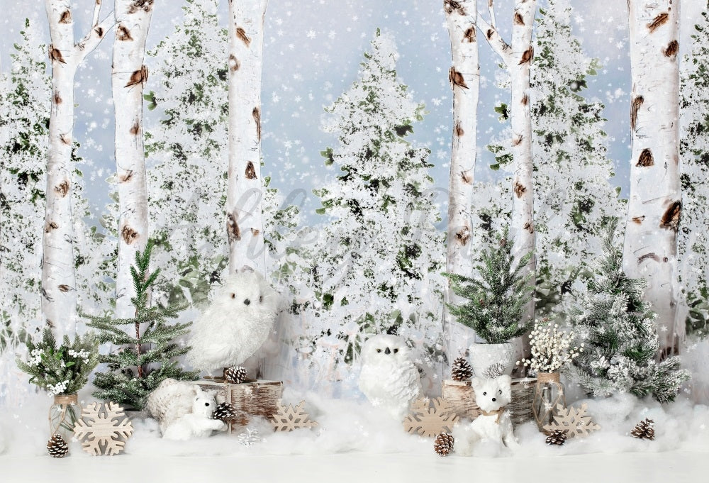 Winter Woodland Snowfall Backdrop Scene