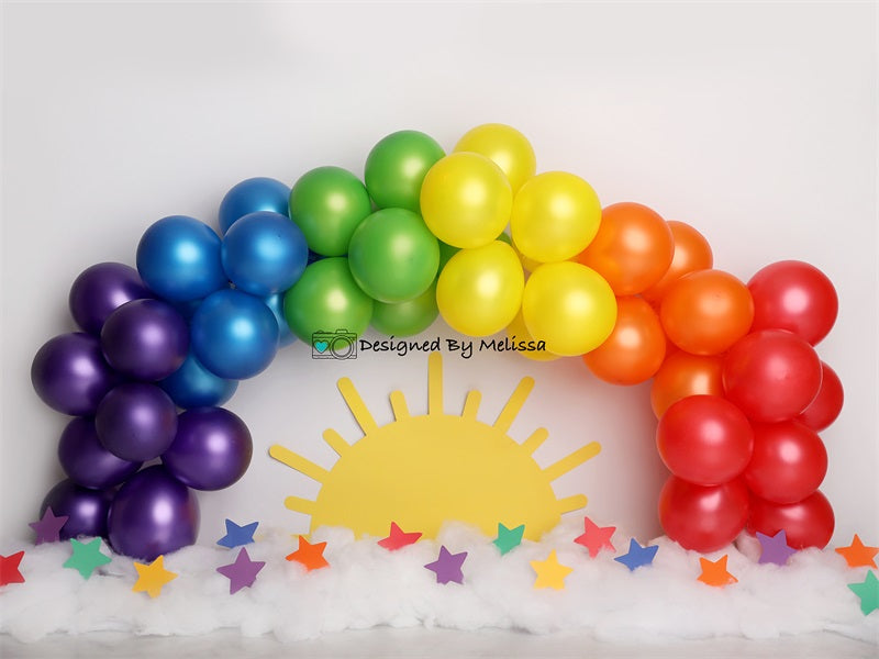 Kate Colorful Rainbow Balloons and Sun Backdrop Designed by Melissa King