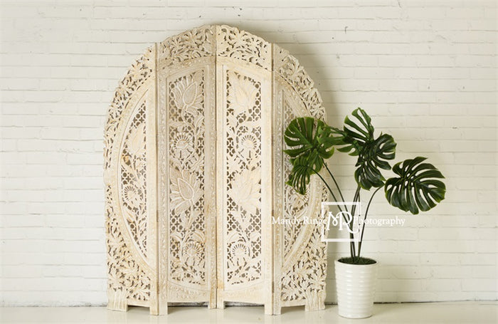 Elegant Carved Ivory Boho Room Divider