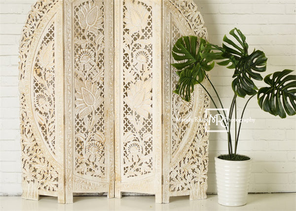 Elegant Carved Ivory Boho Room Divider